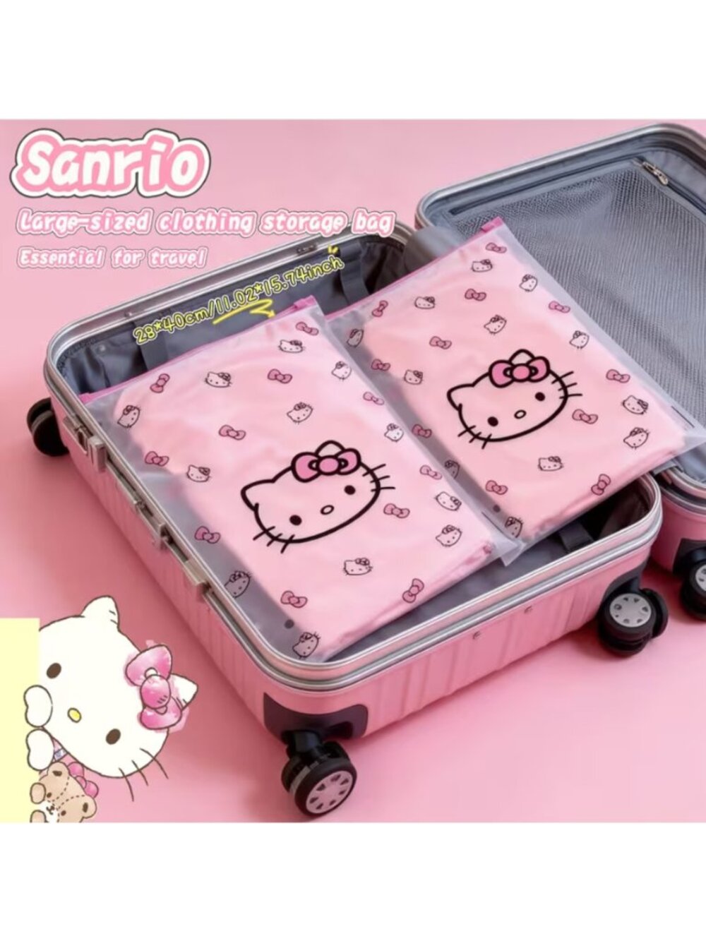 Hello Kitty 5 Pack Clear Clothing Storage Protection Bags Reusable Zip Organizer